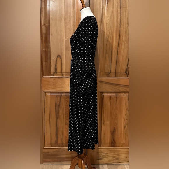 Ines de la Fressange, Paris Gorgeous Black w/ Cream Polka Dot Belted Dress EUC S - Picture 4 of 16